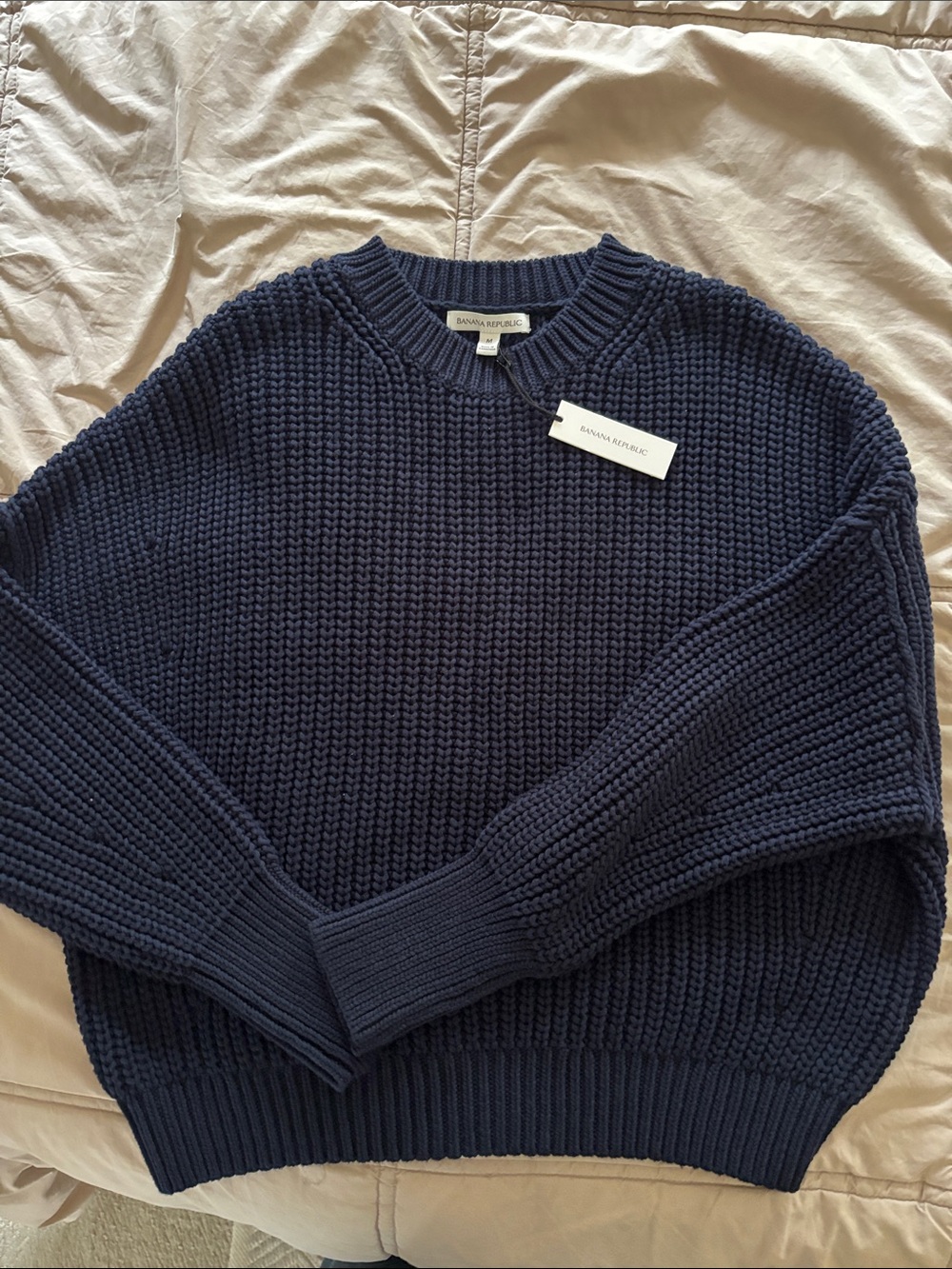 Banana Republic Men's Crewneck Chunky Knit Sweater - Navy Blue